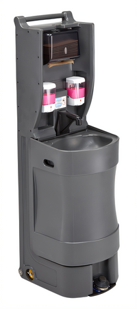Cambro Mobile Hand Wash Station, Single Basin, 18-Gallon Capacity, Manual Foot Pump, Charcoal Gray