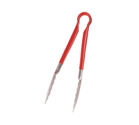 Crestware 12-Inch Stainless Steel Meat Tongs with Red Cool Grip Handle