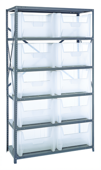Quantum Heavy-Duty Wire Shelving Unit with 6 Shelves and 10 Clear Bins, 42 x 18 x 75 Inches