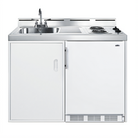 48-Inch No-Plumbing All-In-One Kitchenette with Refrigerator-Freezer, 2-Burner Coil Cooktop, Sink, and Water Pump Kit
