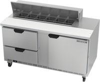 Beverage Air Two-Section Sandwich Top Refrigerated Prep Table, 60-Inch, 1 Door, 2 Drawers, 12-Pan Capacity