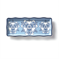 American Metalcraft Isabella 14-Inch Rectangular Melamine Platter with Blue and White Pattern