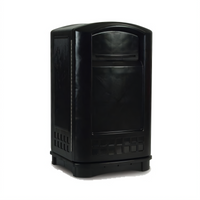 Plaza 50-Gallon Black Rectangular Plastic Trash Receptacle with Swing Doors and Lock Latch