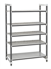 Cambro Camshelving Elements XTRA 5-Tier Stationary Starter Polymer Shelving Unit, 21-Inch Deep x 24-Inch Wide x 84-Inch High, Speckled Gray