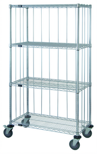 Quantum Mobile Enclosure Wire Shelving Cart, 48 x 24 x 80 Inches, 4 Shelves, Chrome Plated Finish