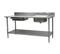 Eagle Group Spec-Master Stainless Steel Prep Table With Right-Side Sink, Left-Side Drawer, Cutting Board, and Undershelf, 96-Inch W x 30-Inch D