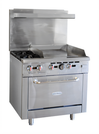 Serv-Ware SGR-2B-24G 36-Inch Commercial Gas Range with 2 Open Burners, 24-Inch Griddle, and Standard Oven
