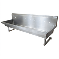 BK Resources Four-Station Wall-Mounted Commercial Hand Wash Sink, 96 Inch Wide, 8 Inch Deep Bowl
