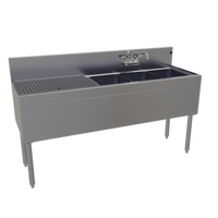 Glastender Three-Compartment Stainless Steel Underbar Sink Unit with Left Drainboard, 60W x 19D