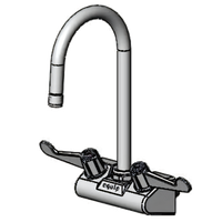 Equip 4-Inch Wall-Mount Mixing Faucet with 5-9/16-Inch Swivel Gooseneck and Wrist Action Handles