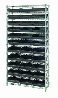 Quantum Conductive Bin Wire Shelving System with 12 Shelves and 33 Bins, 36