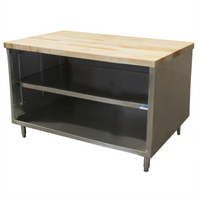 BK Resources 60-Inch x 30-Inch Hard Maple Top Chef Table with Open Front Stainless Steel Cabinet Base