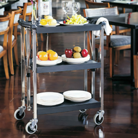 Folding Dining Cart / Room Service Cart with Ergonomic Handle, Stainless Steel and Polypropylene