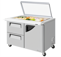 Turbo Air Super Deluxe 48-1/4-Inch Two-Section Mega Top Sandwich/Salad Prep Table with Glass Lid, 1 Door and 2 Drawers