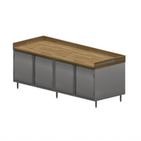 BK Resources 96 Inch x 36 Inch Hard Maple Wood Top Chef Table with Cabinet Base and Hinged Doors