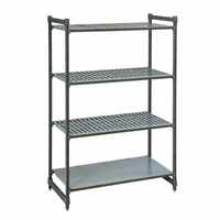 Cambro Camshelving Basics Plus 4-Tier Stationary Starter Unit, 21 x 48 x 72 Inches, 3 Vented Shelves + 1 Solid Shelf, Brushed Graphite