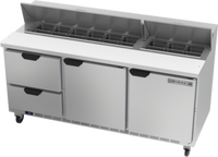 Beverage-Air 72-Inch Three-Section Sandwich Top Refrigerated Prep Table with 18-Pan Opening, 2 Drawers, 2 Doors and Cutting Board