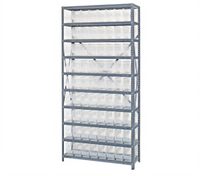 Quantum Heavy-Duty Stationary Wire Shelving Unit with 10 Shelves and 72 Clear Bins, 36 x 12 x 75 Inches
