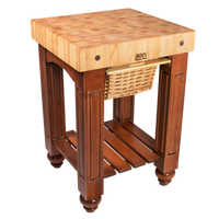 John Boos American Heritage Gathering Block Butcher Block Work Table with 4-Inch End Grain Maple Top and Wicker Basket, 25 x 24 x 36 Inches