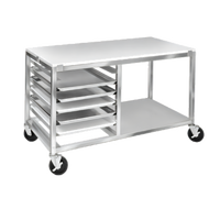 48 x 24 Inch Double-Section End-Load Aluminum Bun Pan Rack Work Table with Poly Top, Open Shelf and Angle Slides