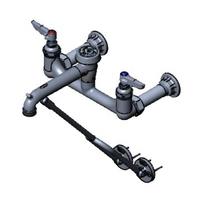 T&S Brass Wall-Mounted Service Sink Faucet, 8-Inch Adjustable Centers, Vacuum Breaker Hook, Polished Chrome-Plated