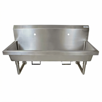 BK Resources 48-Inch Two-Station Wall-Mounted Stainless Steel Handwash Sink with Knee Valve Bracket