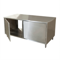 BK Resources Dual-Access Stainless Steel Chef Table with Cabinet Base and Hinged Doors, 72 x 36 x 34-3/4 Inches