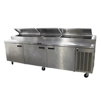 Delfield 114-Inch Three-Section Refrigerated Pizza Prep Table, 30.9 Cu. Ft., Stainless Steel Top, 14 Third-Size Pan Capacity, Side-Mounted R290 Refrigeration