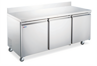 Omcan 72-Inch Three-Section Worktop Refrigerator With Backsplash, 17 Cu. Ft., Stainless Steel