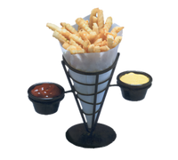 Ironworks Black Wrought Iron Conical French Fry Basket with 2 Ramekins
