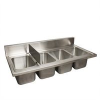 BK Resources 4-Compartment Drop-In Sink with 5-Inch Riser, 48 x 24 x 15 1/4 Inches, 304 Stainless Steel