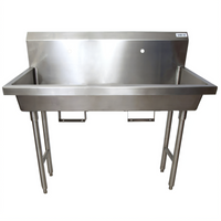 BK Resources Two-Station Freestanding Hand Wash Sink with Knee Valve Bracket, 48 Inch Stainless Steel