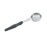 Vollrath Jacob's Pride 4 oz Perforated Round Bowl Spoodle Portion Control Serving Spoon with Black Handle