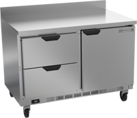 Beverage-Air 48-Inch Two-Section Worktop Freezer with 2 Drawers and 1 Solid Door, Rear-Mounted Self-Contained R290