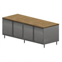 96-Inch Hard Maple Chef Table with Locking Hinged Doors and Stainless Steel Cabinet Base