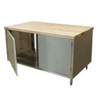 BK Resources Dual-Access Hard Maple Chef Table with Stainless Steel Cabinet Base, 60W x 36D x 34-3/4H
