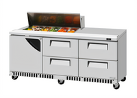 Turbo Air Super Deluxe 72-5/8-Inch Three-Section Sandwich/Salad Prep Table with 12-Pan Top, 4 Drawers, and 1 Door