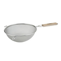 Winco 8-Inch Round Fine Mesh Stainless Steel Strainer with Flat Wooden Handle