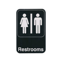 Winco Restrooms Information Sign with Symbol, 6 x 9 Inch, Black with White Imprint