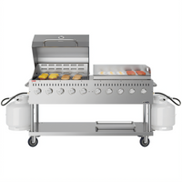 KoolMore 72-Inch 10-Burner Commercial Outdoor Propane Gas Grill with 36-Inch Roll Dome Cover and 36-Inch Griddle