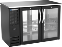 Beverage-Air 48-Inch Two-Section Pass-Thru Back Bar Refrigerator with 4 Glass Doors, Black Exterior, Stainless Steel Top