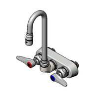 T&S Brass 4-Inch Center Wall-Mount Workboard Faucet with 2 11/16-Inch Swivel Gooseneck
