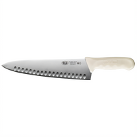 Winco Stäl 10-Inch Hollow Ground Chef's Knife, Stamped High-Carbon German Steel, White Polypropylene Handle