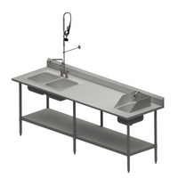 BK Resources 96 Inch x 30 Inch Commercial Sink Table with Prep Sink, Hand Sink, and Pre-Rinse Assembly