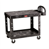 Rubbermaid Commercial Flat Shelf 2-Shelf Utility Bus Cart, Black, 500 lb Capacity Per Shelf