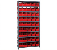 Quantum Heavy Duty Stationary Wire Shelving Unit with 10 Shelves and 45 Bins, 12 x 36 x 75 Inches