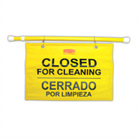 Trilingual Closed For Cleaning Sign, 44 x 13 Inches, Yellow