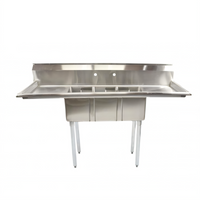 Omcan Space Saver 62-Inch Three-Compartment Sink with Left/Right Drain Boards