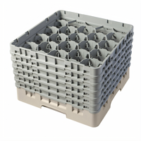 Cambro Camrack® Full-Size 20-Compartment Glass Rack with 6 Soft Gray Extenders, Beige