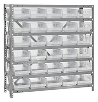 Quantum Heavy-Duty Stationary Wire Shelving Unit with 7 Shelves and 30 Clear Bins, 36 x 18 x 39 Inches